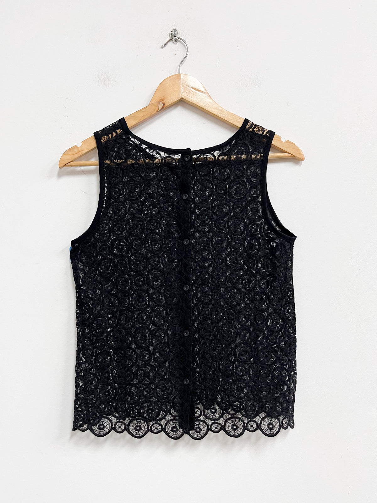 Top negro de encaje manga cero - Talla S