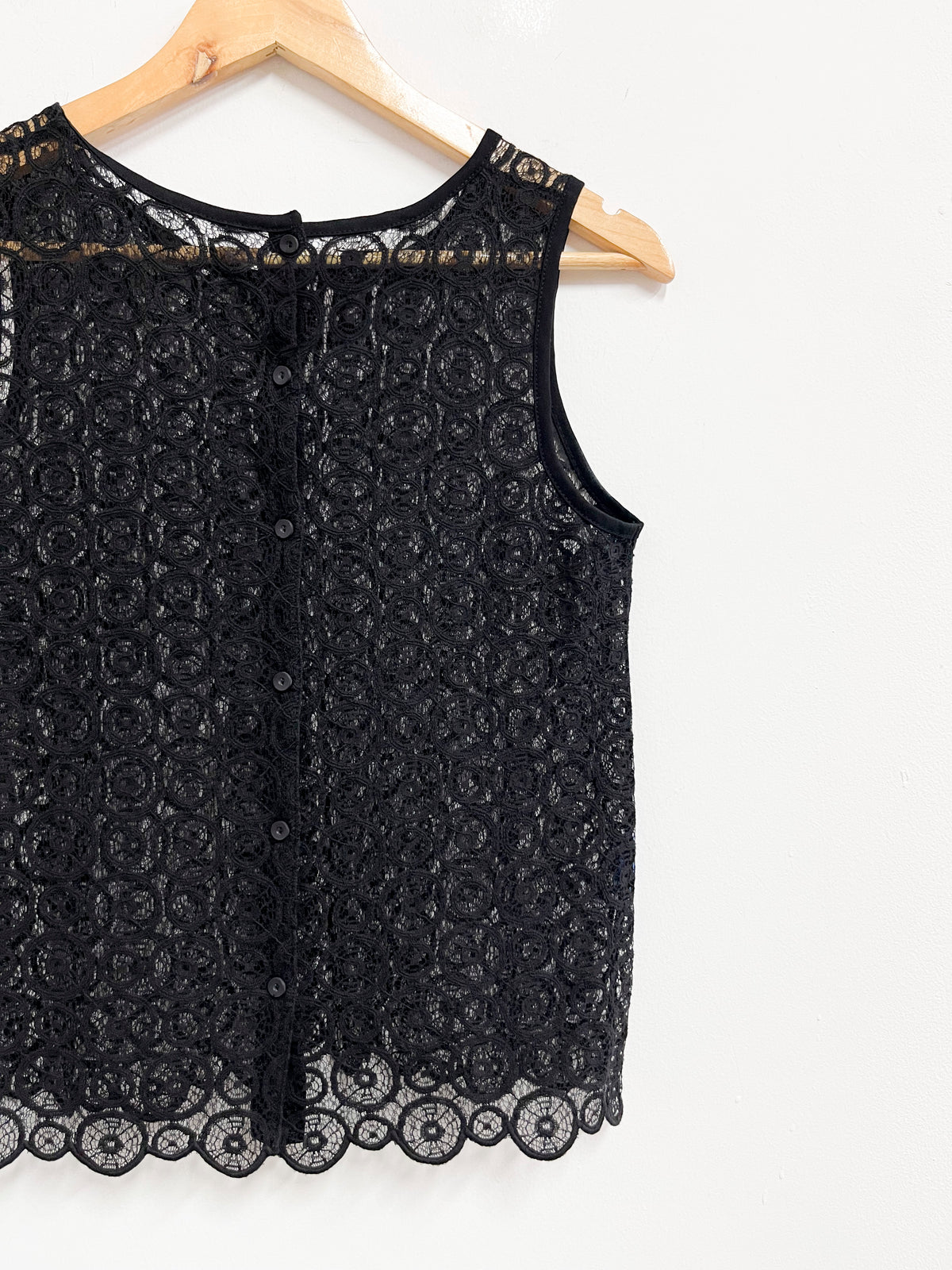 Top negro de encaje manga cero - Talla S