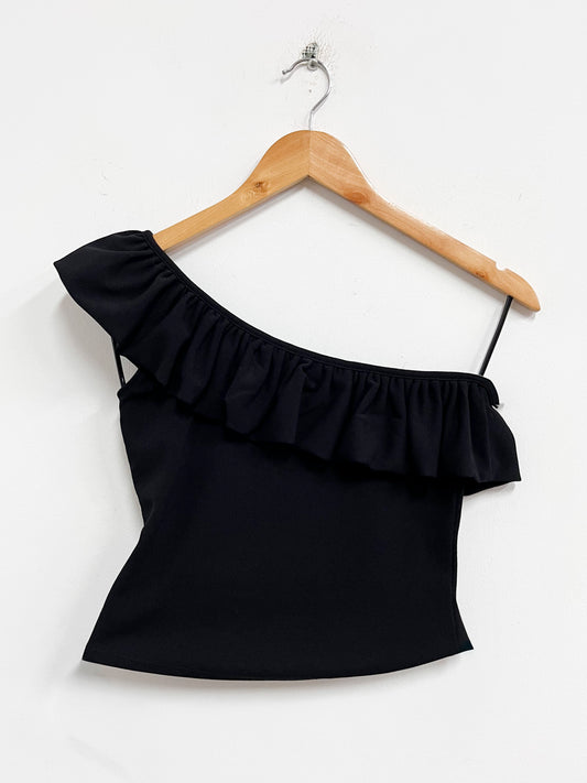 Top negro asimétrico con bobos - HyM - Talla S