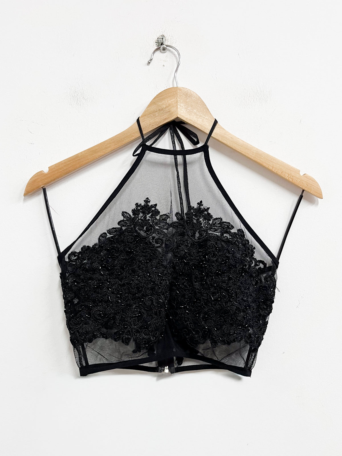 Top malla negra con bordados - Talla S