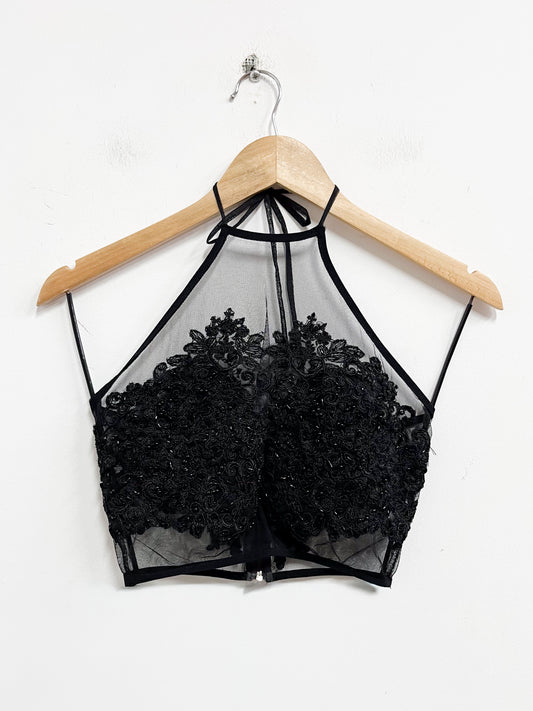 Top malla negra con bordados - Talla S