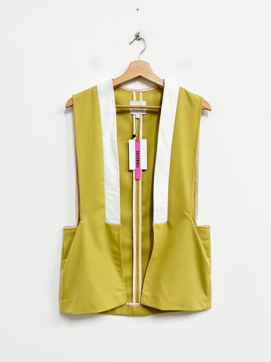 Chaleco verde cuello blanco de cuero - Sandra Weil - Talla S