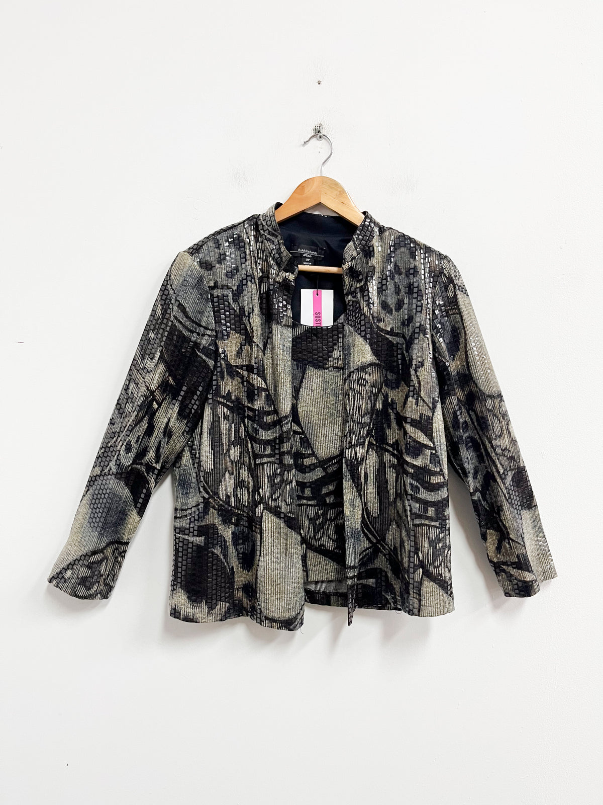 Blusa con capa estampada tonos negros - R&M Richards - Talla 12P