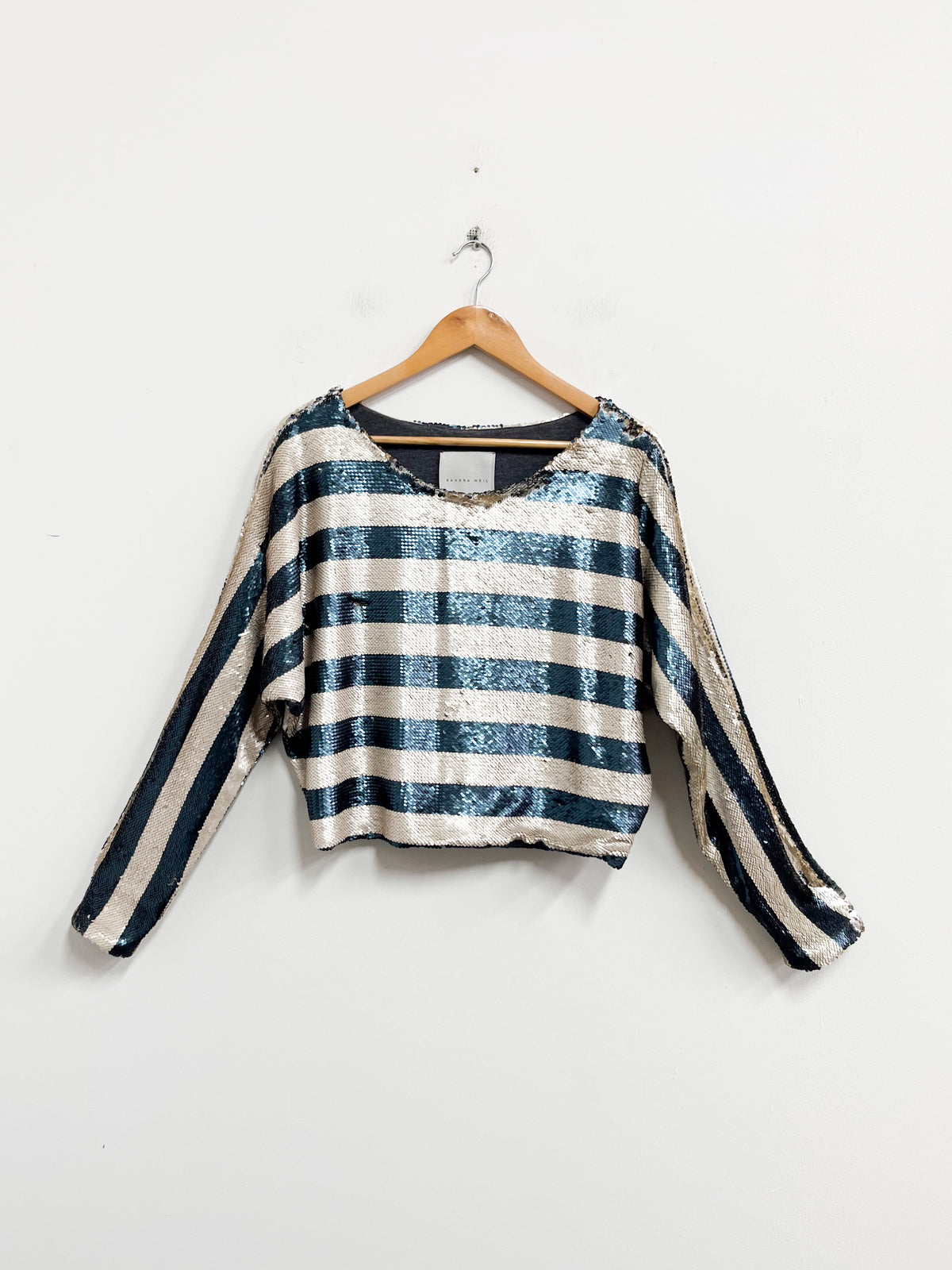 Blusa de lentejuelas beige y azul - Sandra Weil - Talla S