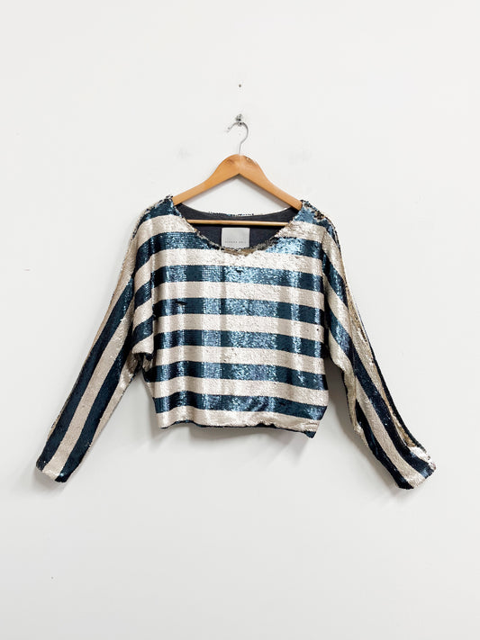 Blusa de lentejuelas beige y azul - Sandra Weil - Talla S