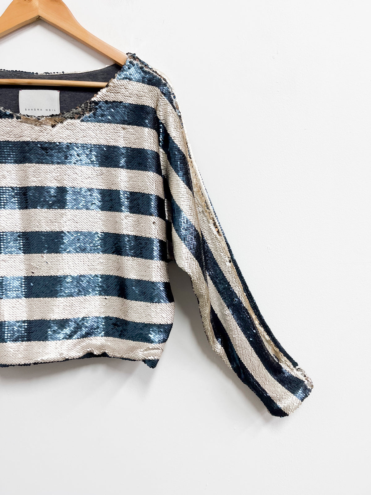 Blusa de lentejuelas beige y azul - Sandra Weil - Talla S