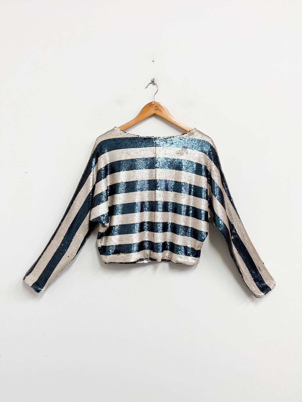 Blusa de lentejuelas beige y azul - Sandra Weil - Talla S