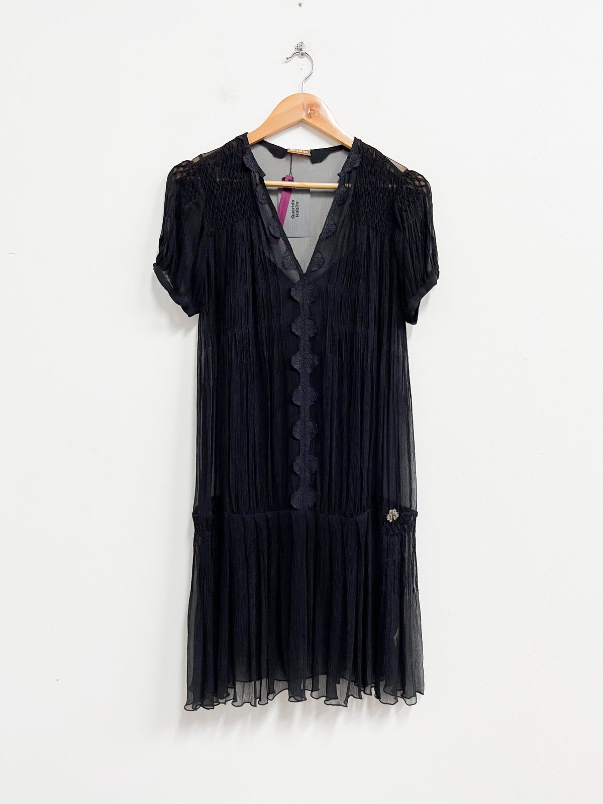 Vestido negro translucido con forro - Galliano - Talla M