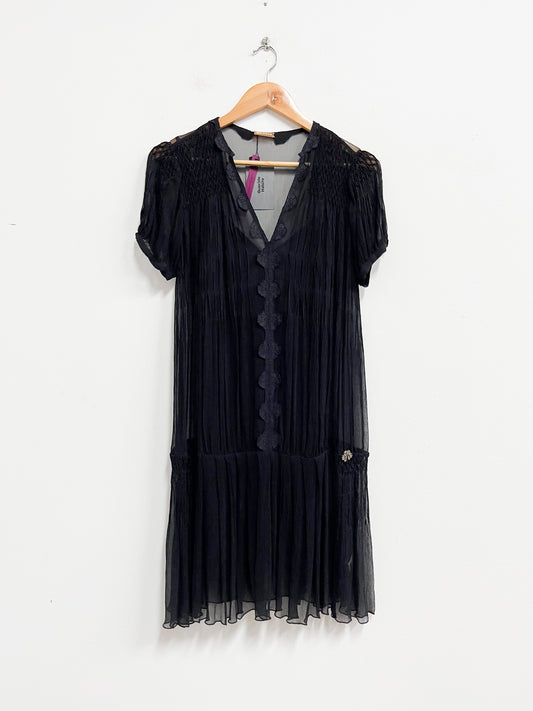 Vestido negro translucido con forro - Galliano - Talla M