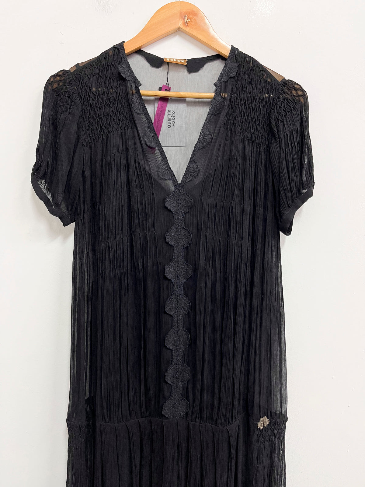 Vestido negro translucido con forro - Galliano - Talla M