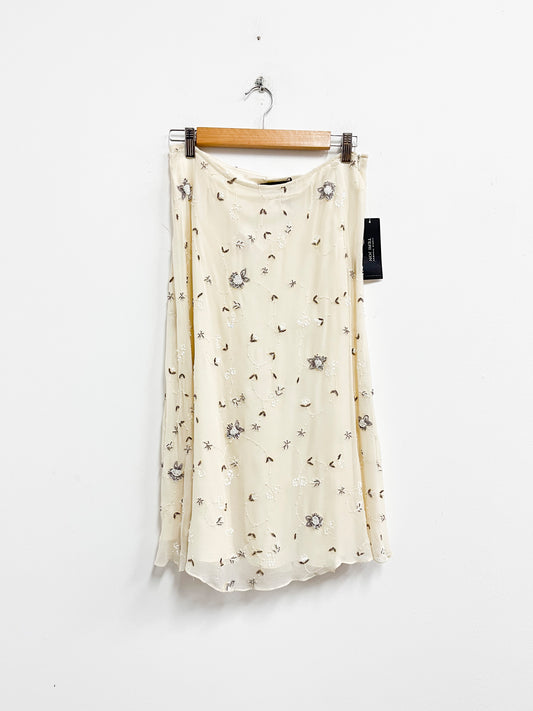 Falda de seda crema con mostacillas - Teri Jon - Talla M