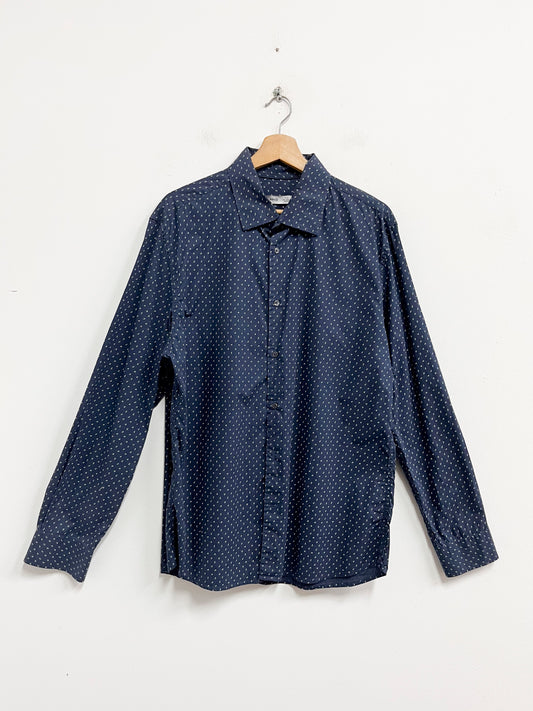 Camisa azul con hojas verdes y blancas - Mango - Talla L