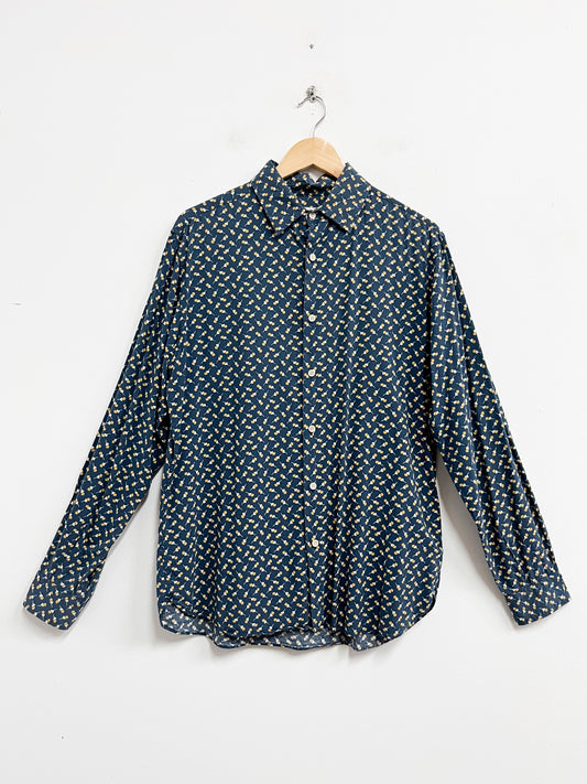 Camisa azul con flores amarillas - Zara - Talla L