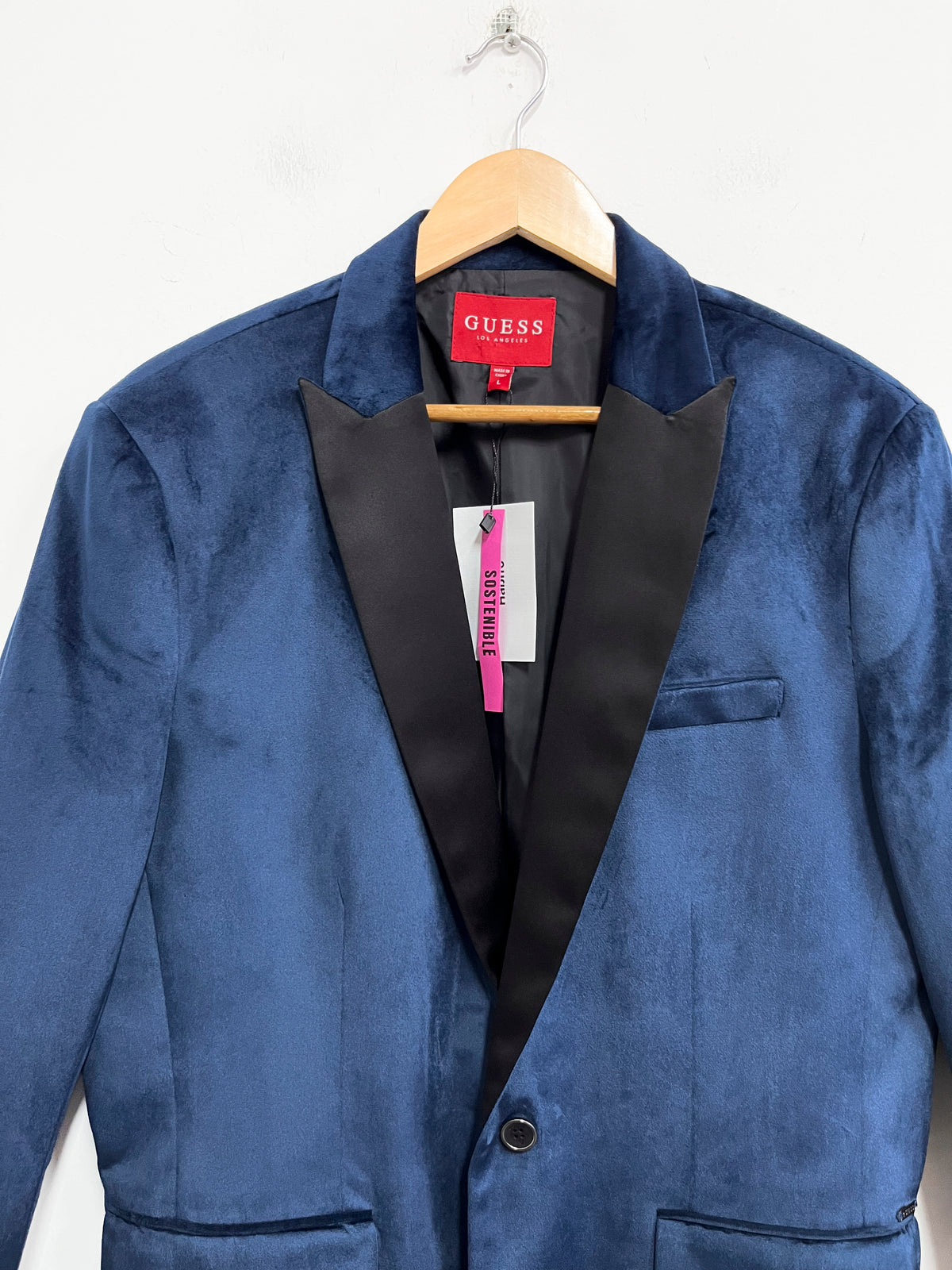 Saco azul de terciopelo cuello negro - Guess - Talla L