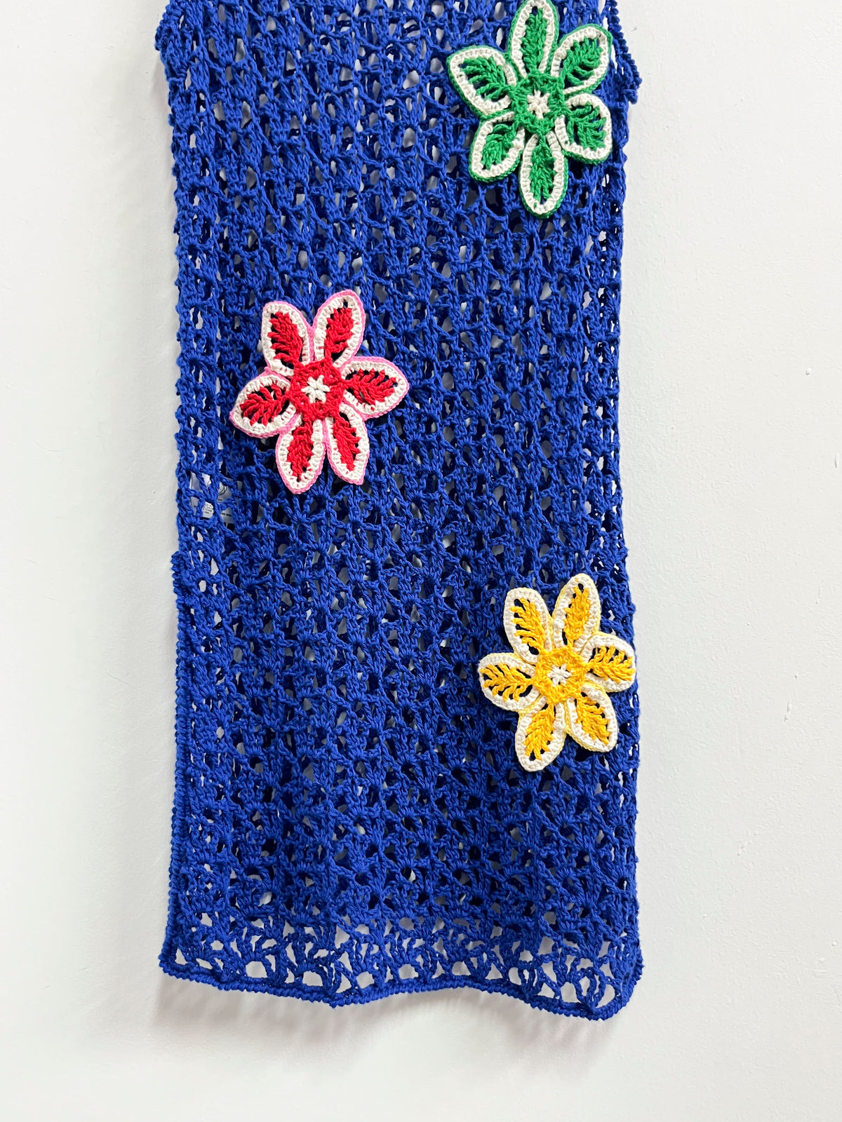 Vestido crochet azul algodón pima con flores - Marita Cornejo - Talla M