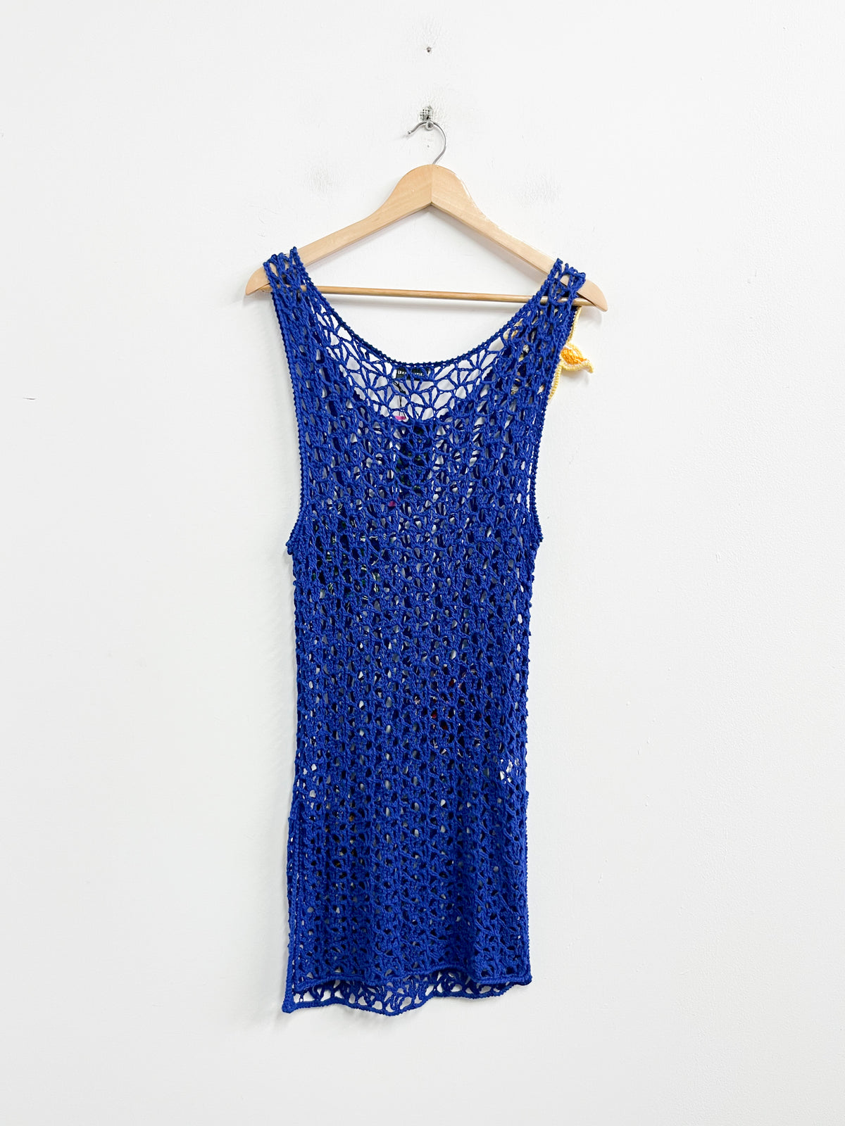 Vestido crochet azul algodón pima con flores - Marita Cornejo - Talla M