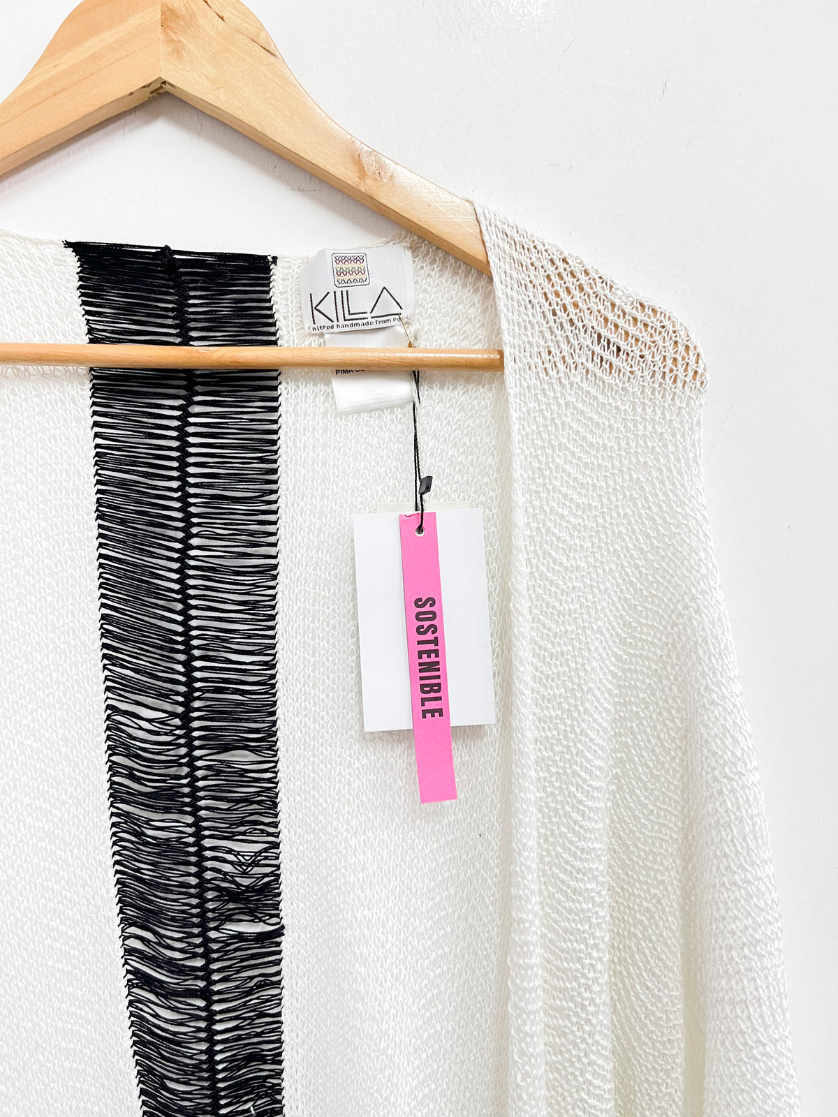 Poncho algodon pima blanco con negro - Kila - Talla M