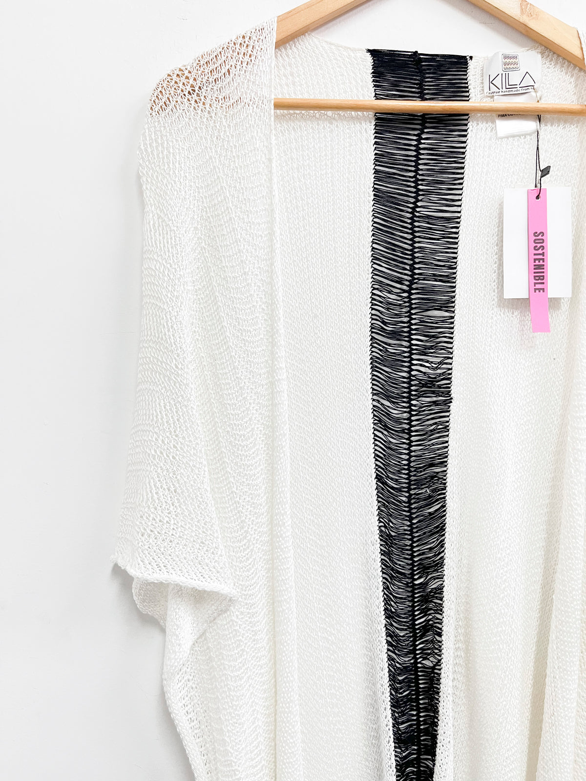 Poncho algodon pima blanco con negro - Kila - Talla M