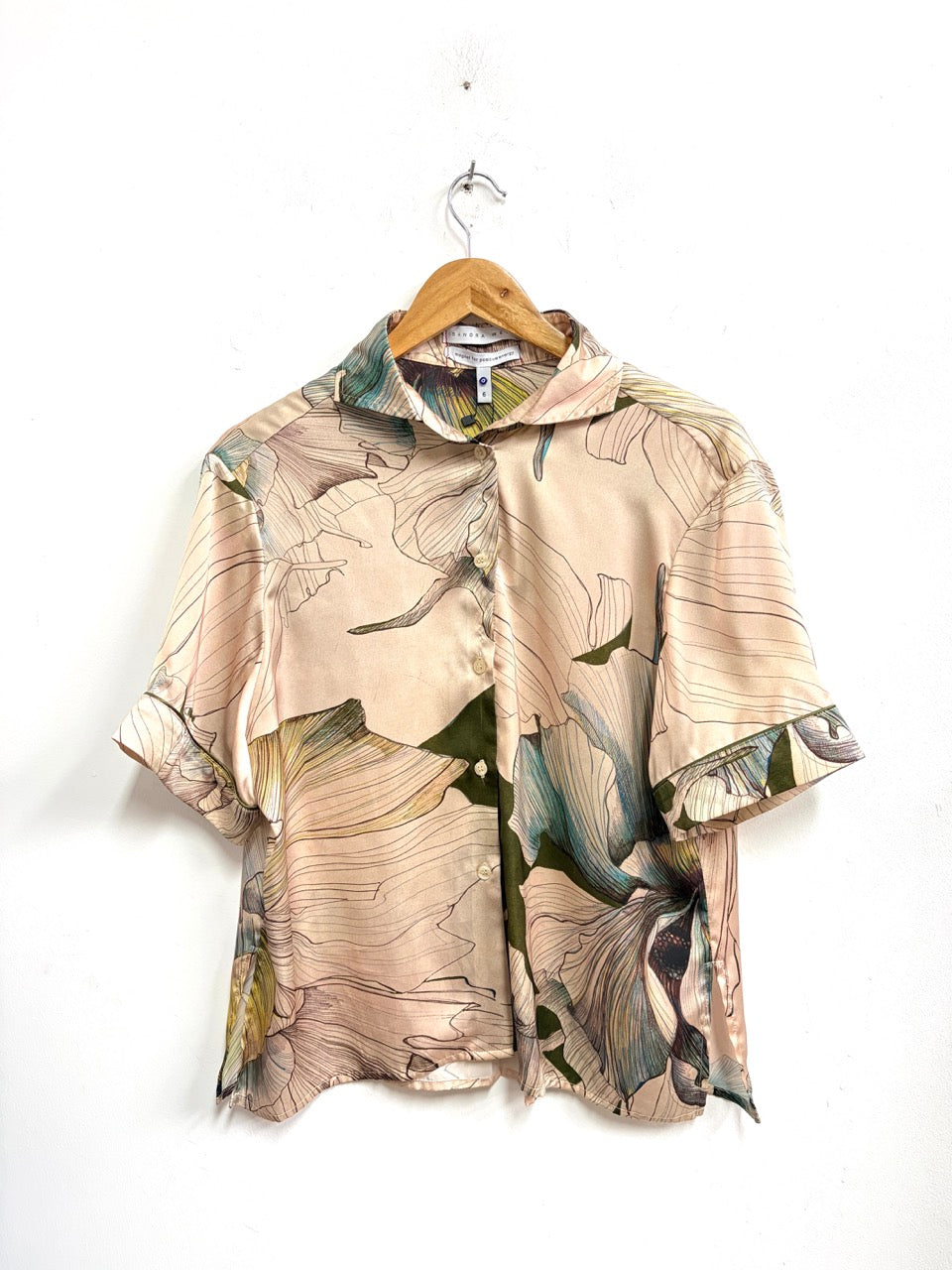 Blusa satinada manga corta beige - Sandra Weil - Talla S/M
