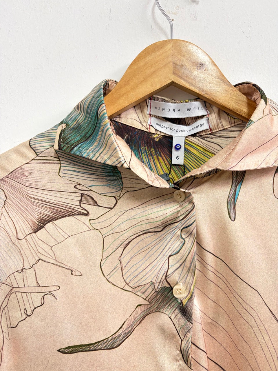 Blusa satinada manga corta beige - Sandra Weil - Talla S/M
