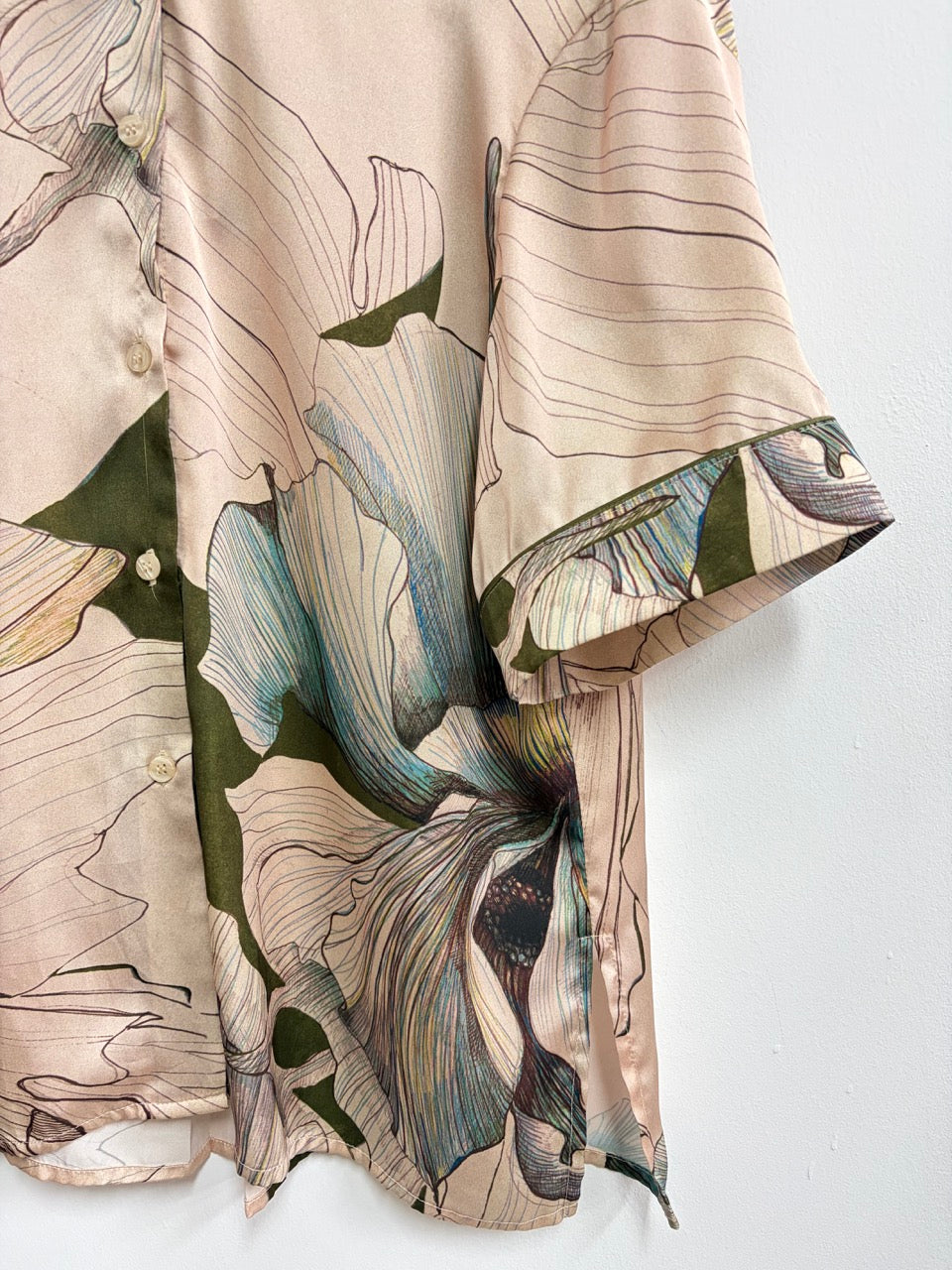 Blusa satinada manga corta beige - Sandra Weil - Talla S/M