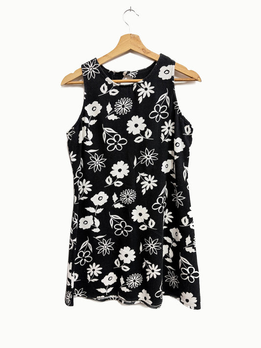 Vestido corto negro con flores blancas -  California Concepts - Talla S