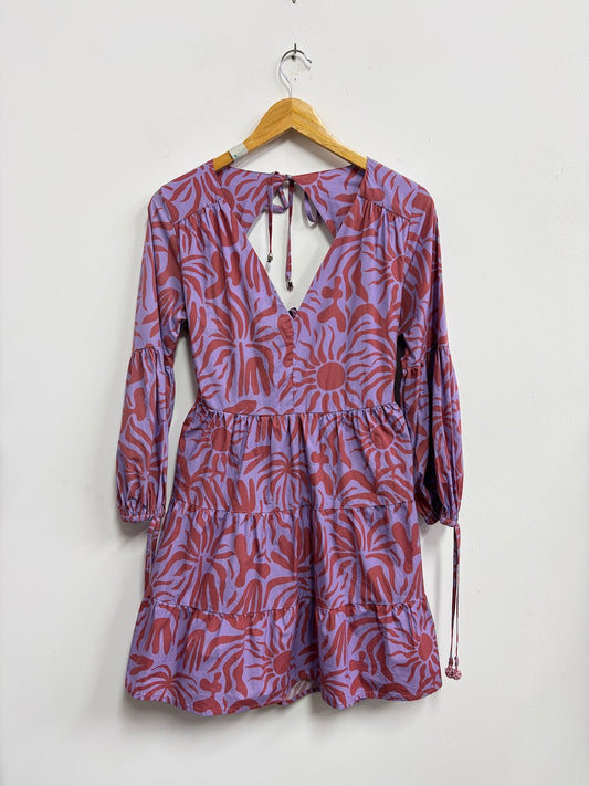 Vestido lila estampado marron rojizo - Ecru - Talla M