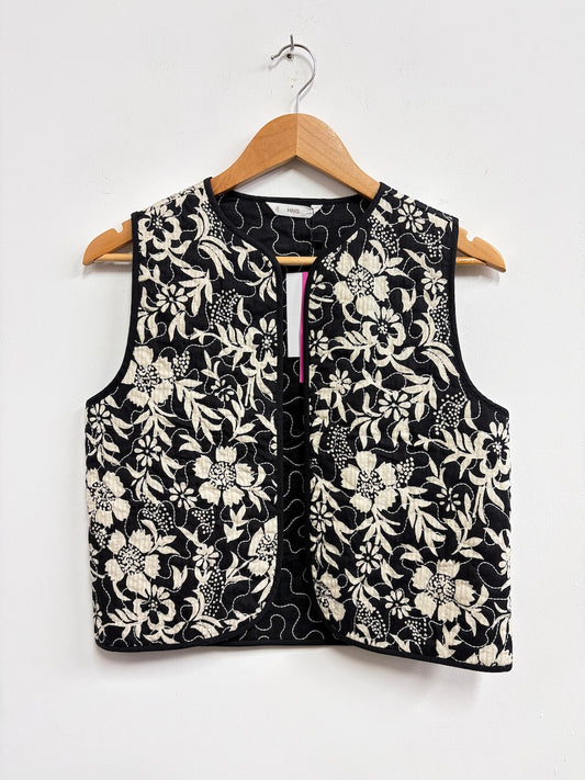 Chaleco negro estampado flores - Mango - Talla M