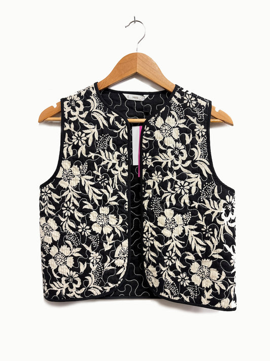 Chaleco negro estampado flores - Mango - Talla M