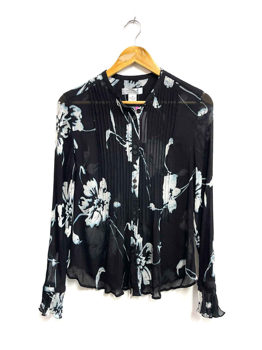 Blusa negra con flores y pinzas - Emanuel - Talla M