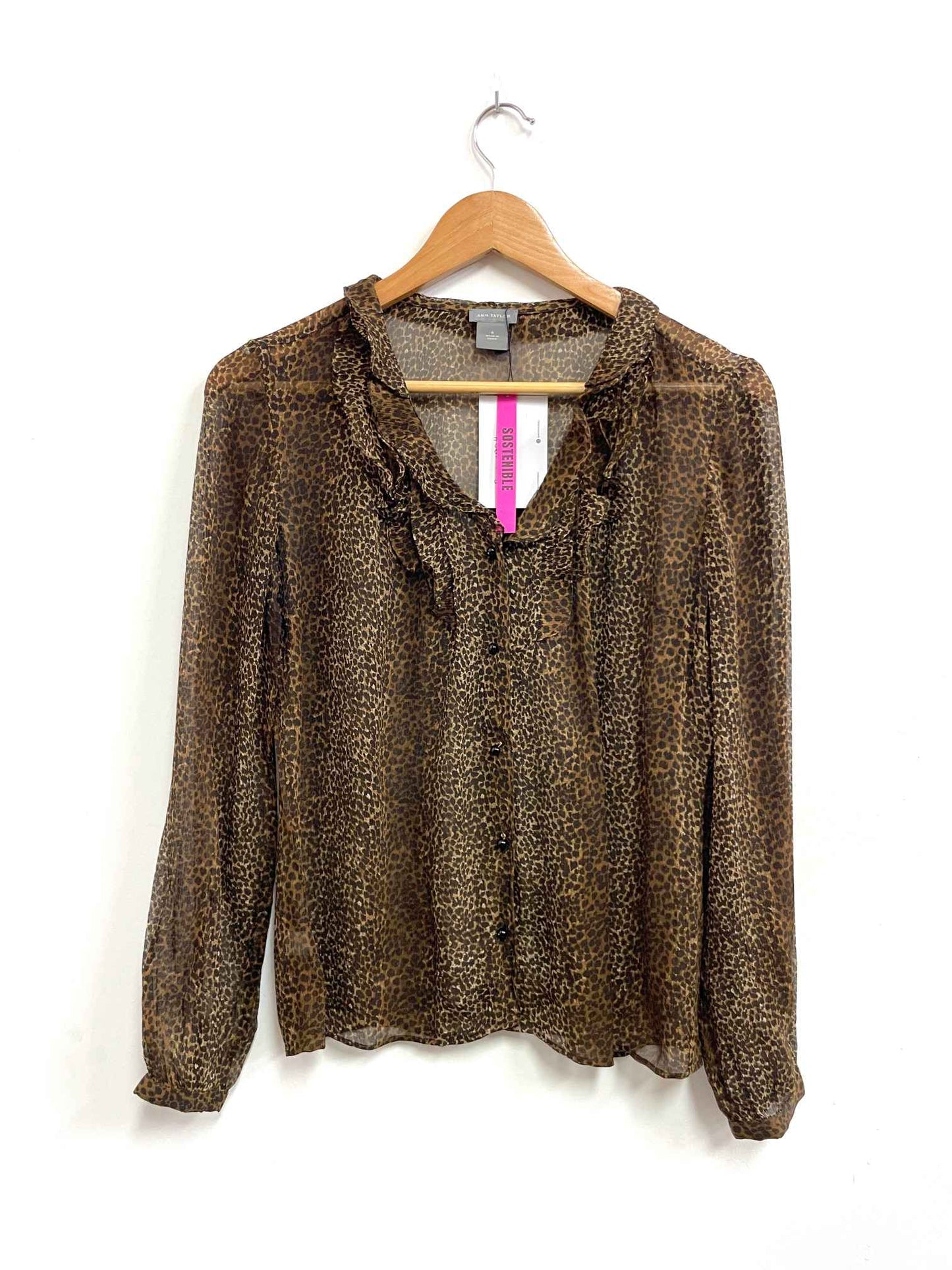 Blusa marrón animal print con bobos - Ann Taylor - Talla S