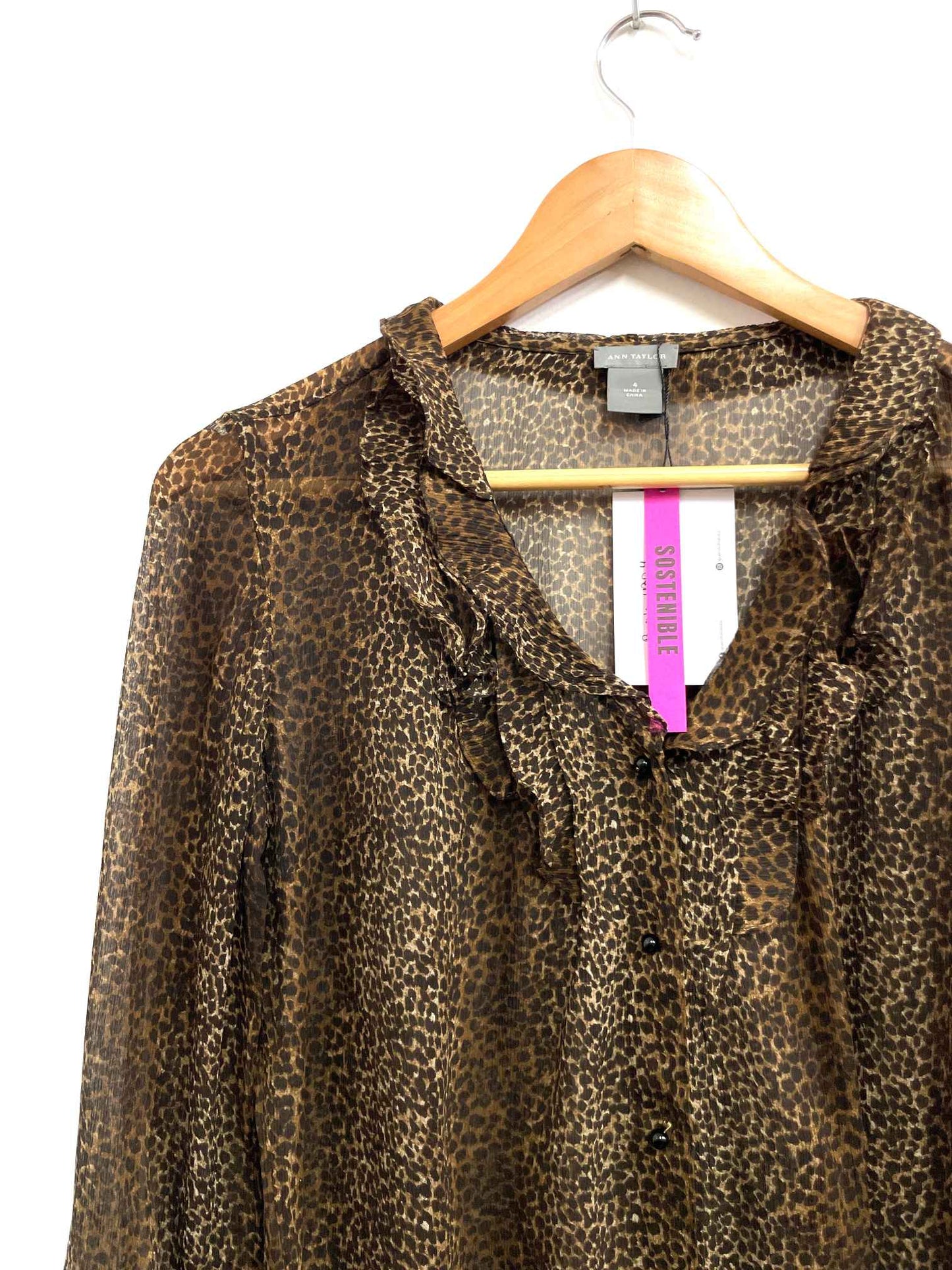 Blusa marrón animal print con bobos - Ann Taylor - Talla S