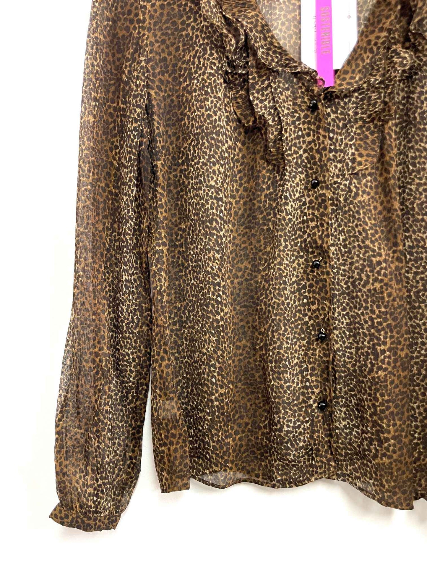 Blusa marrón animal print con bobos - Ann Taylor - Talla S