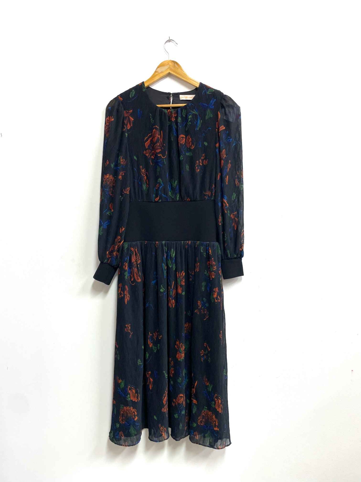 Vestido negro con flores corrugado - Tory Burch - Talla S/M