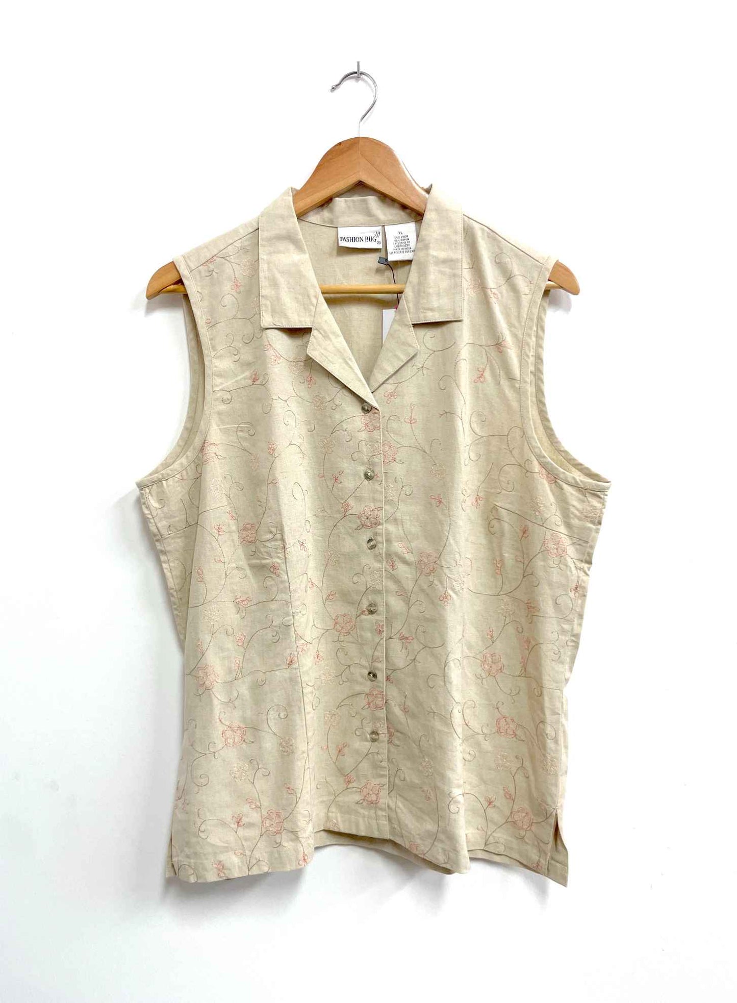 Blusa beige flores rosadas bordadas - Fashion bug - Talla XL