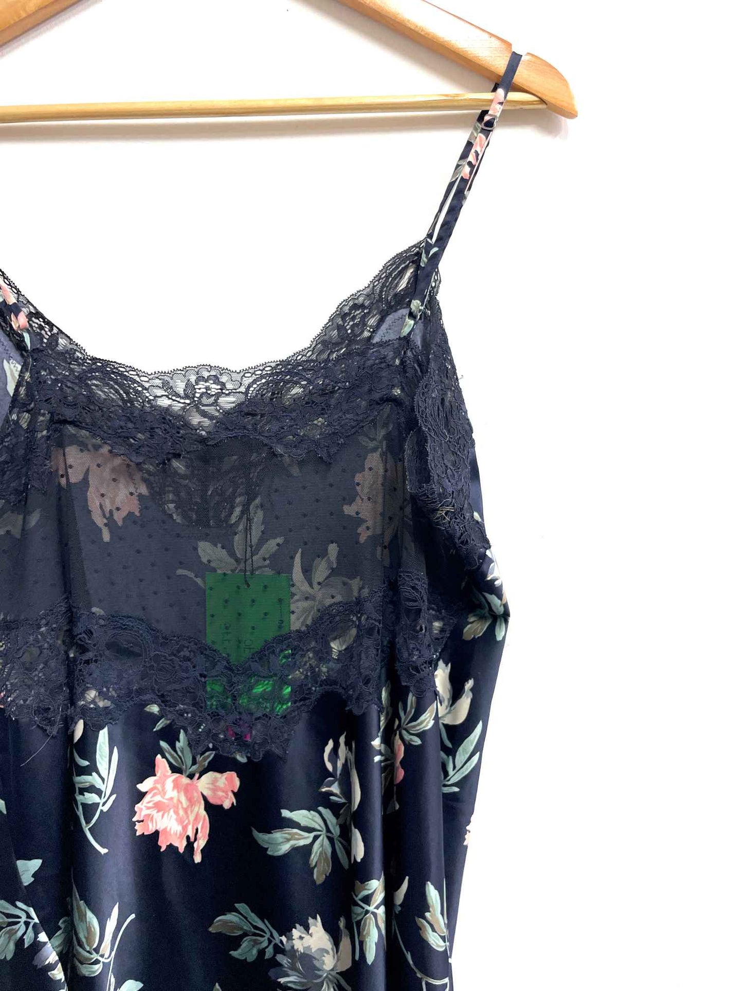 Vestido azul flores seda - Oysho - Talla S