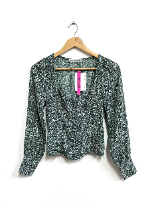 Blusa verde flores blancas - Abercrombie - Talla S