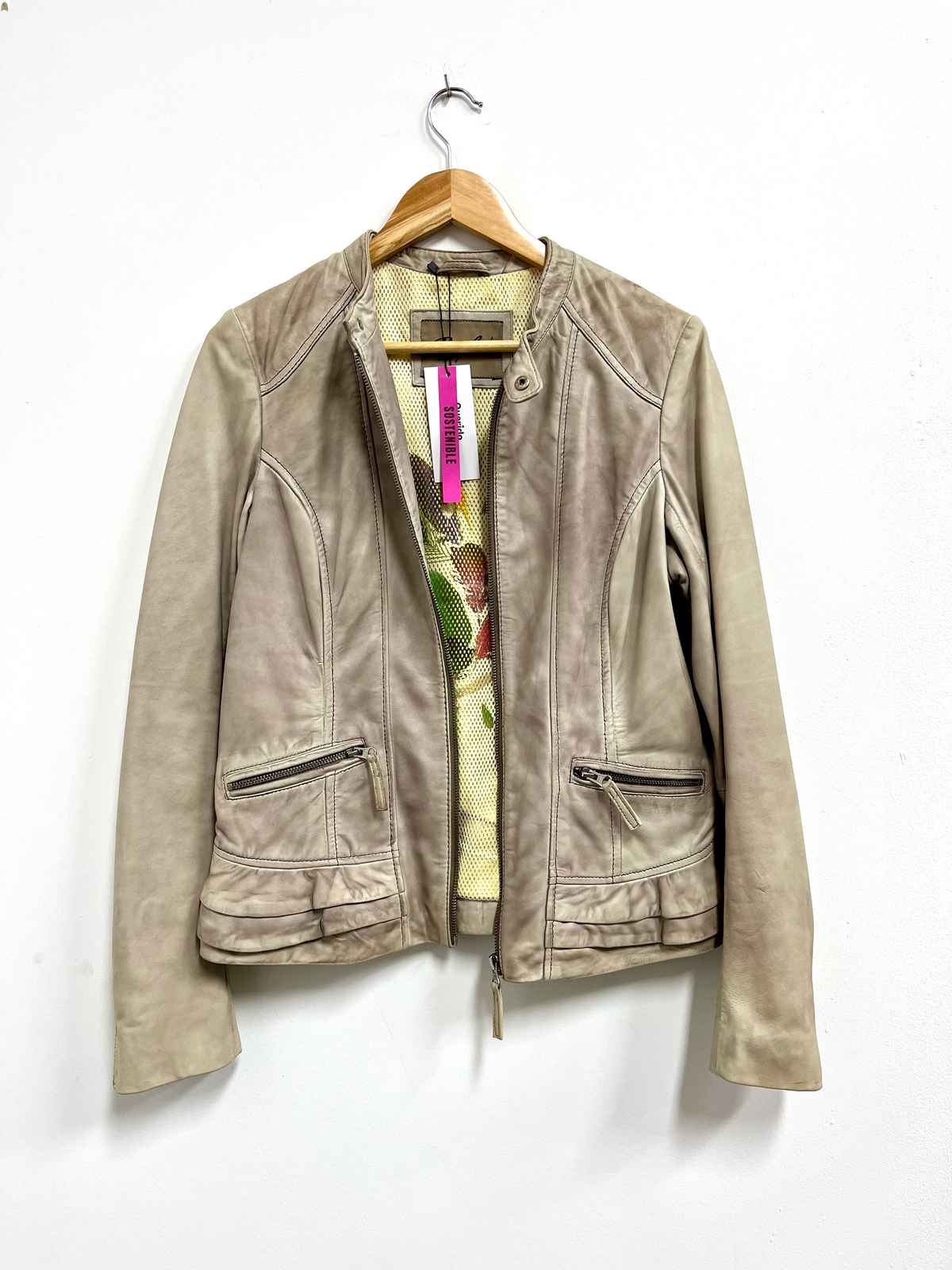 Casaca cuero beige - Renzo Costa - Talla L