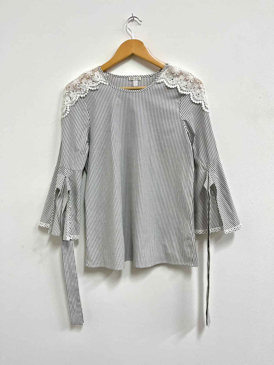 Blusa blanca algodón con lazos manga - Spense - Talla S