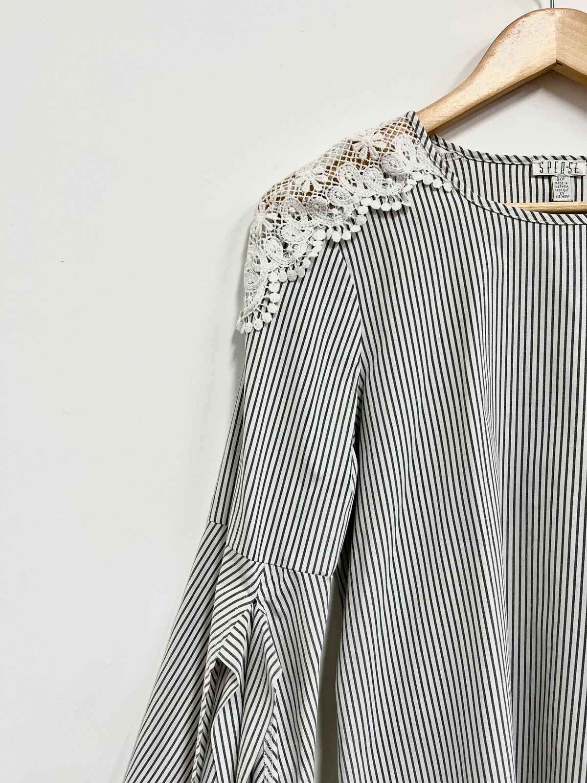 Blusa blanca algodón con lazos manga - Spense - Talla S