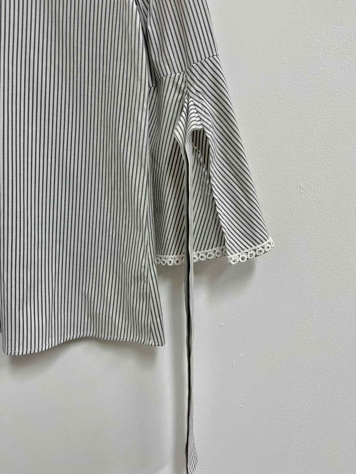 Blusa blanca algodón con lazos manga - Spense - Talla S